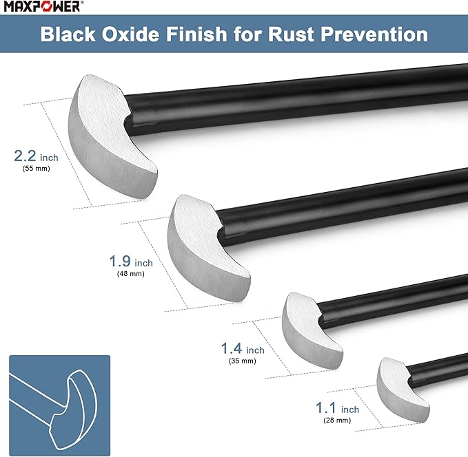 MAXPOWER 4 PCS Rolling Head Pry Bar Set 6 Inch 12 Inch 16 Inch 20 Inch