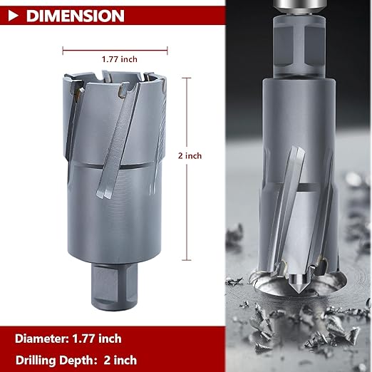 1.77" x 2" Annular Cutter with Weldon Shank,Carbide Tip Annular Drill Bit for Stainless Steel, Iron (2" Depth, 1.77" Diameter)