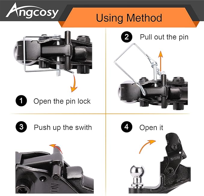10-Ton Pintle Hook Trailer Hitches Receiver Hook Combination 2” Hitch Ball, 7000 lbs, 15-1/2” Length