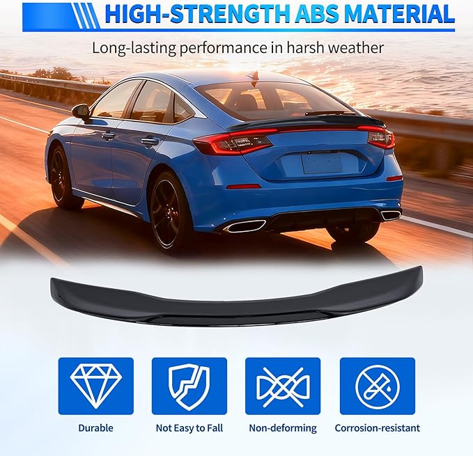 Nilight Spoiler Fit for Honda Civic Sedan 2022 2023 2024 2025 22 23 24 25 Spoilers for Cars Rear Spoiler Wing ABS Sporty Appearance Rear Trunk Lip Accessories No-Drill Installation, Glossy Black