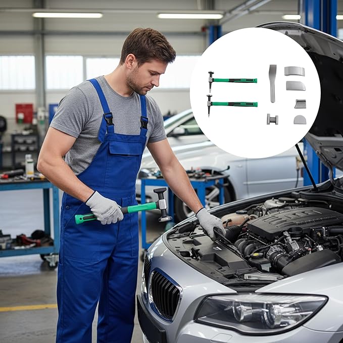 9-Piece Auto Body Hammer and Dolly Kit, Dent Repair Tool Set for Cars, No Panel Removal Needed, Protects Original Paint