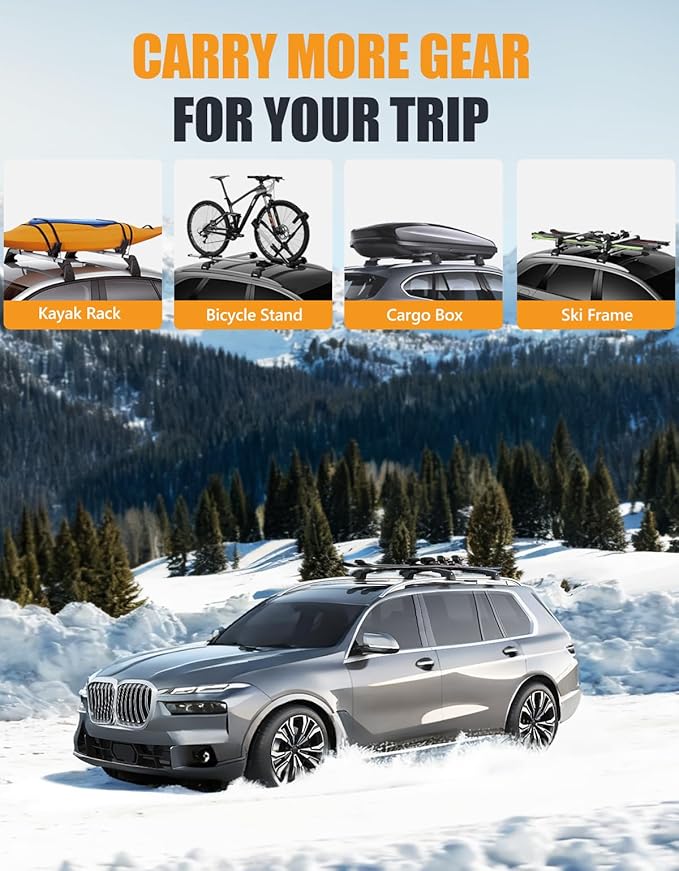 KINGGERI 300lbs Lockable Roof Rack Cross Bars Compatible with BMW X7 G07 2019-2025 with Raised Side Rails, Heavy Duty Aluminum Roof Rails Crossbars Cargo Luggage SUV Accessories