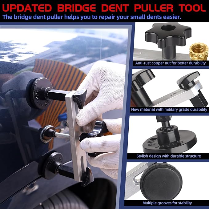 Super PDR Car Dent Puller Kit, Paintless Dent Remover Tool for Car Dent Repair with Strong Adhesion Puller Tabs & Glue Sticks, 100W Hot Glue Gun, Dent Reflector for Auto Hail Damage or Door Dings