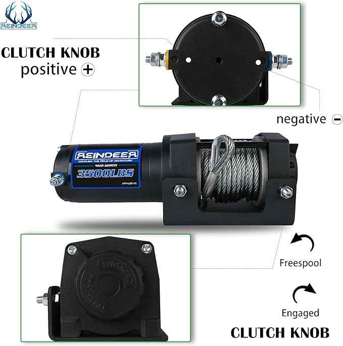 REINDEER New 12V Winch 3500 lb Load Capacity Electric Winch Kit for ATV UTV Steel Cable Wire Rope with Hawse Fairlead Waterproof IP67 with Wireless Remotes