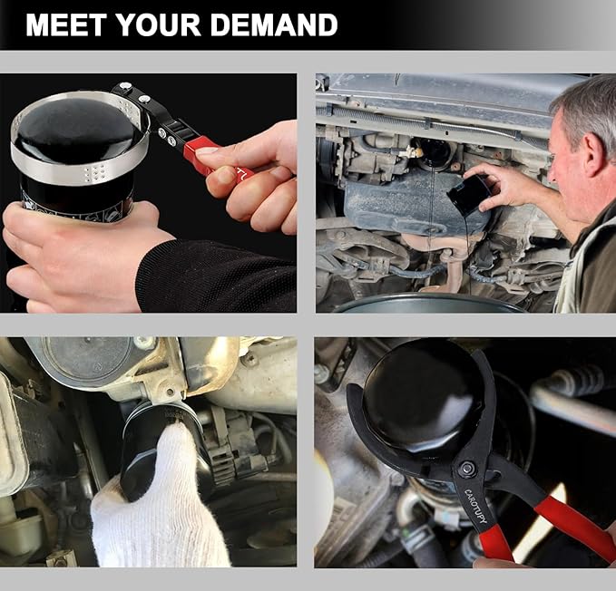 8pcs Oil Filter Wrench Set, 12" Adjustable Oil Filter Pliers with Flexible Oil Funnel, Oil filter Removal Tool Adjustable from 1-1/4"-5-2/5"