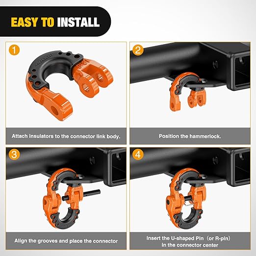 Nilight Safety Chain Connector Link, 1/2In Tow Hitch Hammerlock Coupling Link, 2 Pack Forged Steel Tow Chain Connector for Chain Link/Recovery Rope Link/Shackle, 12000 lbs Load Limit, Orange