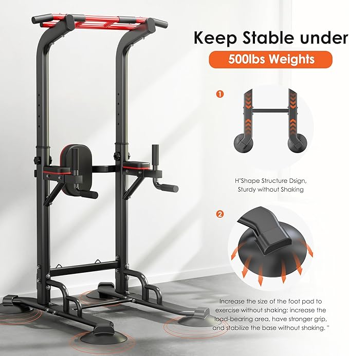 SogesPower Power Tower Pull Up Bar Station, 12-Level Adjustable Multi-Function Pull Up Dip Station for Home Gym, Pull Up Bar Stand Dip Bar Strength Training Fitness Equipment