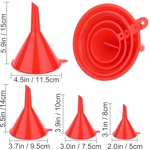5-Piece Automotive Oil Funnel Set with Flexible Neck, Filter Screen, Wide Mouth for Gas, Oil, Coolant, Engine Oil