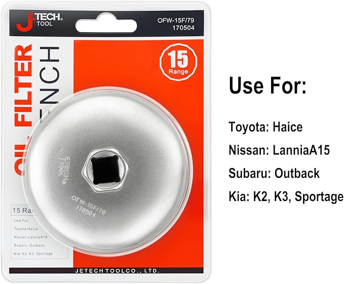 Jetech Oil Filter Cap Wrench for Toyota Nissan Subaru Kia, 79mm 15 Flute Precision Oil Filter Cap Remover Tool Socket Type