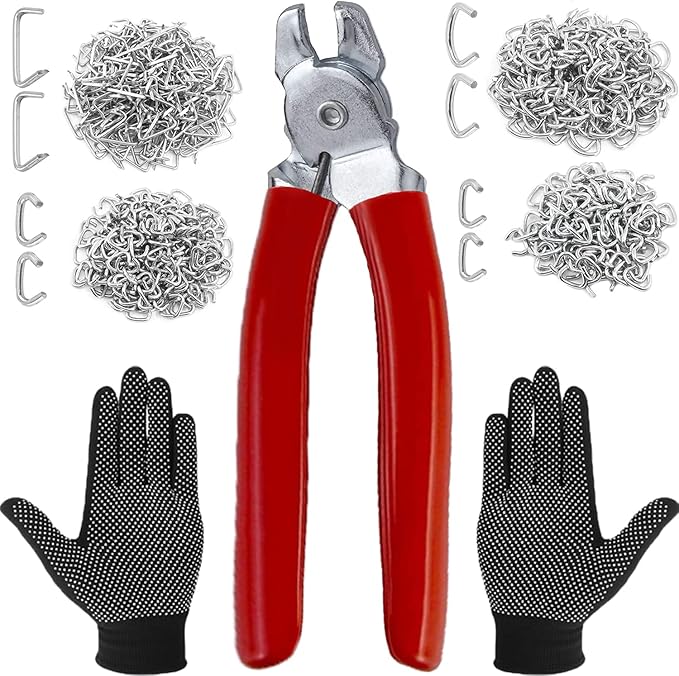 480Pcs 3/4" 1/2" 3/8" 1" Galvanized Hog Rings with Bent Hog Ring Pliers Assortment, Professional Upholstery Hog Rings Installation Kit for Bungee Shock, Cords, Animal Pet Cages, Bagging