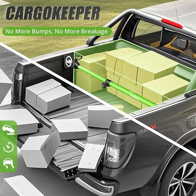 Adjustable Cargo Bars, 40" to 79" Non-Slip Truck Bed Divider, Cargo Bar for Pickup Truck Bed Cargo Bars for SUVs, Trailers, Vans, with Cargo Net Organizer and Divider Bar, 1-Pack