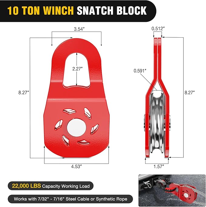 Nilight Offroad Recovery Kit 3" x 8' Tow Strap with Winch Snatch Block Pulley and 2Pcs 3/4" Anti-Theft D-Ring Shackles Storage Bag Heavy Duty Tow Rope for Car Truck SUV ATV (MBS 31500LBS)