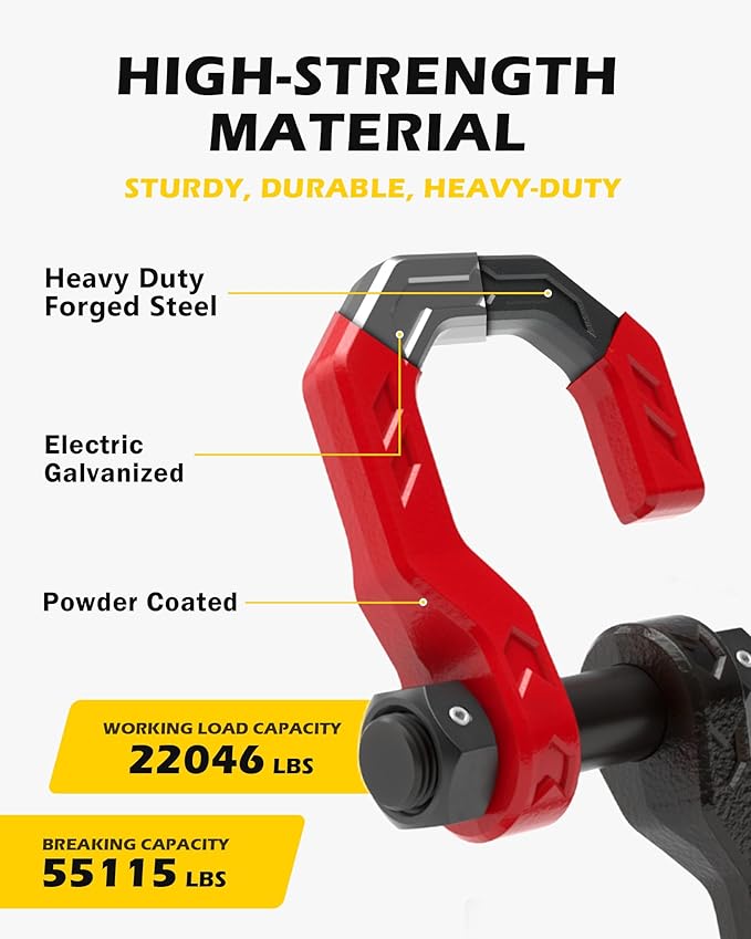 3/4" D-Ring Shackles, Heavy Duty Forged Steel Shackles with 7/8" Pin, Easy Open D-Ring Shackles Towing Winch Hooks for Recovery, Trucks, SUV, ATV, UTV, Off-Road Vehicles, Black Red