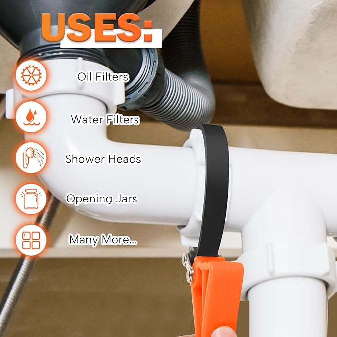 2-Pack Rubber Strap Wrench,Oil Filter Wrench Diameter 4" and 6" Heavy Duty Adjustable Blet Wrench for Jar Opener,Water Filter,Plumbing,Sink,Faucet