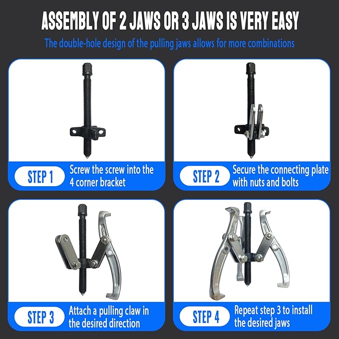 8 in 1 Gear Puller Set, 3" 4" 6" 8" Bearing Pulley Puller Kit, Cr-V Steel 2 Jaw & 3 Jaw Gear Puller with Reversible Jaws, 72Pcs Puller Tool Set, for Bearing Gear Pulley Flywheel Removal