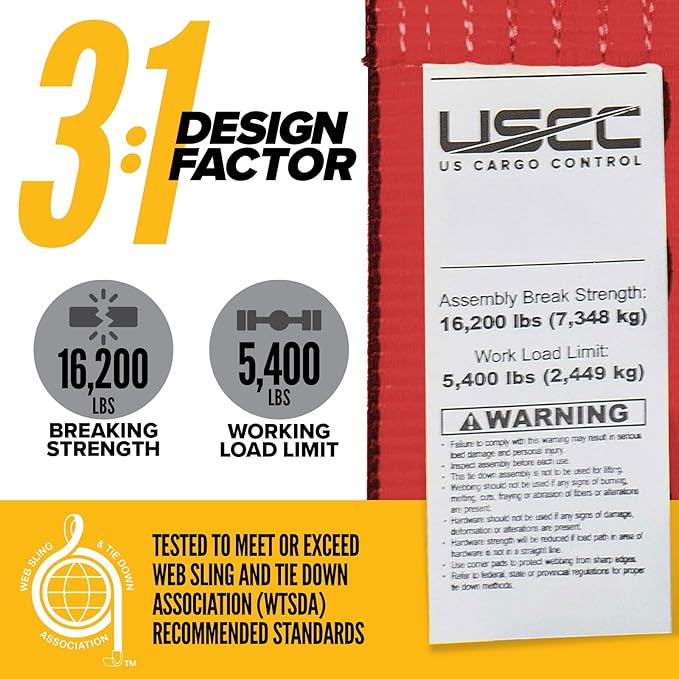 US Cargo Control Winch Straps 4" x 30' (10-Pack), 5,400 LBS Working Load Limit, Heavy Duty Flatbed Tie Downs with Flat Hooks, Red 4 Inch Straps for Flatbed Trailer, Truck, and Cargo Securement