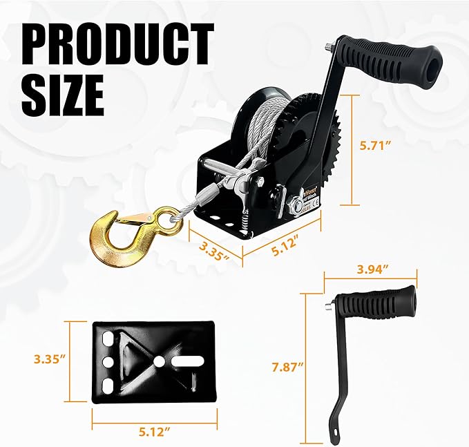 Boat Trailer Winch 1600lbs Capacity with 32Ft Steel Cable,Hand Winch Two-Way Ratchet Adjustable Trailer Winch,Portable Hand Crank Winch for Boat, Truck, ATV, Jet Ski