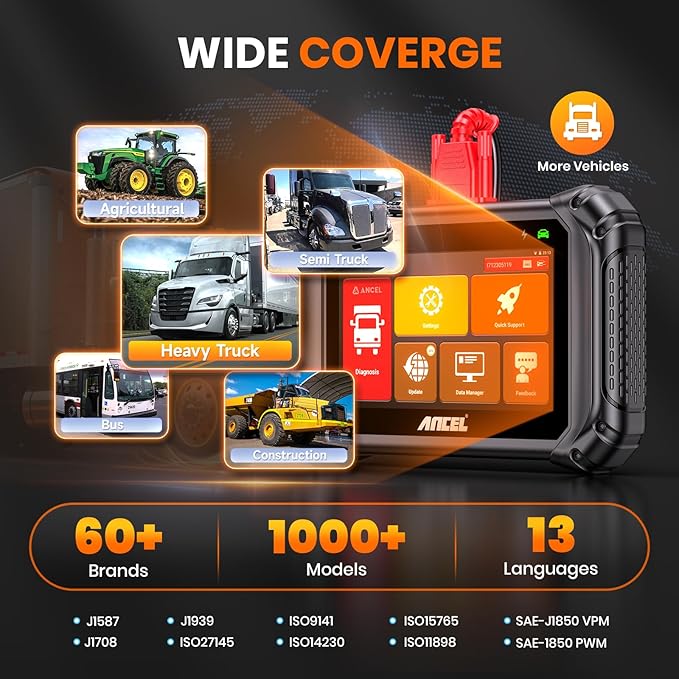ANCEL V5 HD PRO Heavy Duty Truck Scanner, New Bi-Directional Control Diesel Full System Diagnostic Tool with 40+ Resets, ABS SRS D-P-F Regen, Lifetime Free Updates for Semi Trucks Commercial Vehicles