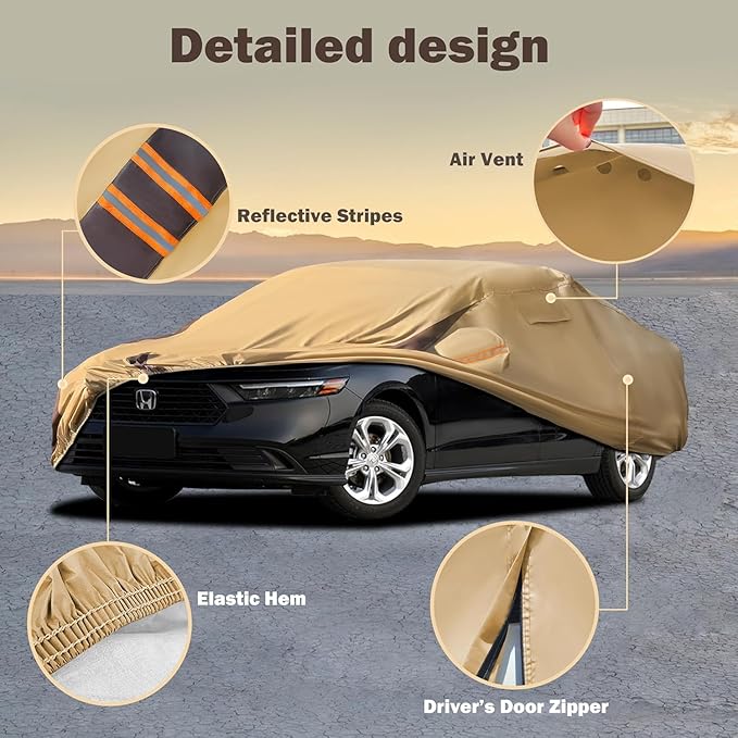 Car Cover Waterproof All Weather Compatible with Automobiles,Outdoor Anti-UV Car Covers Rain Sun Protection with Zipper and Windproof Buckle
