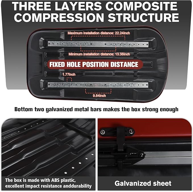 Red Rooftop Cargo Box Carrier Large 13 Cubic Feet Car Top Mount Travel Luggage Storage, Dual Side Opening, Roof Cargo Boxes Waterproof Rooftop Storage Box Extra Keys, Straps