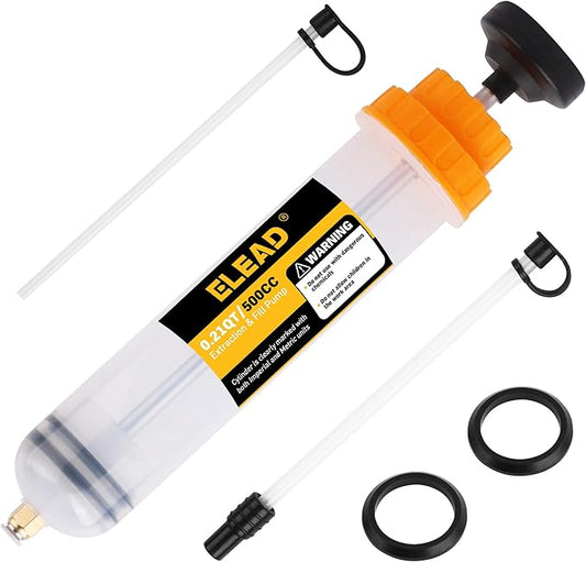 ELEAD 500cc Oil Fluid Extractor Pump, Multi-Purpose Oil Syringe, Fluid Syringe Extractor, Car Vacuum Fuel Transfer, Automotive Oil Syringe(17.6 Oz./0.45 Qt./500 CC)