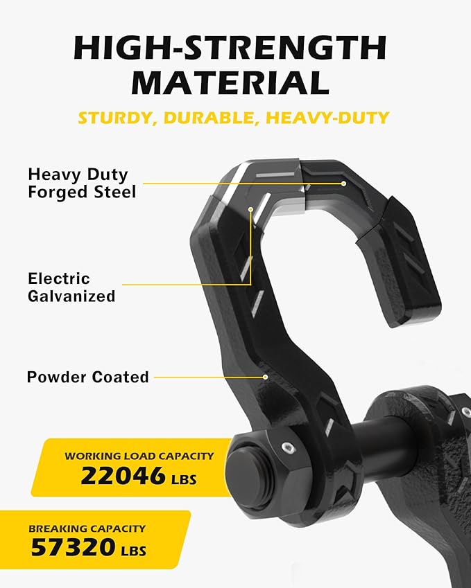 D-Ring Separate Shackles, 2Pack, 3/4" D-Ring Shackles 7/8" Pin, 57320lbs Breaking Strength, Heavy Duty Forged Steel, D-Ring Towing Winch Shackle for Recovery, Off-Road, BlackBlack