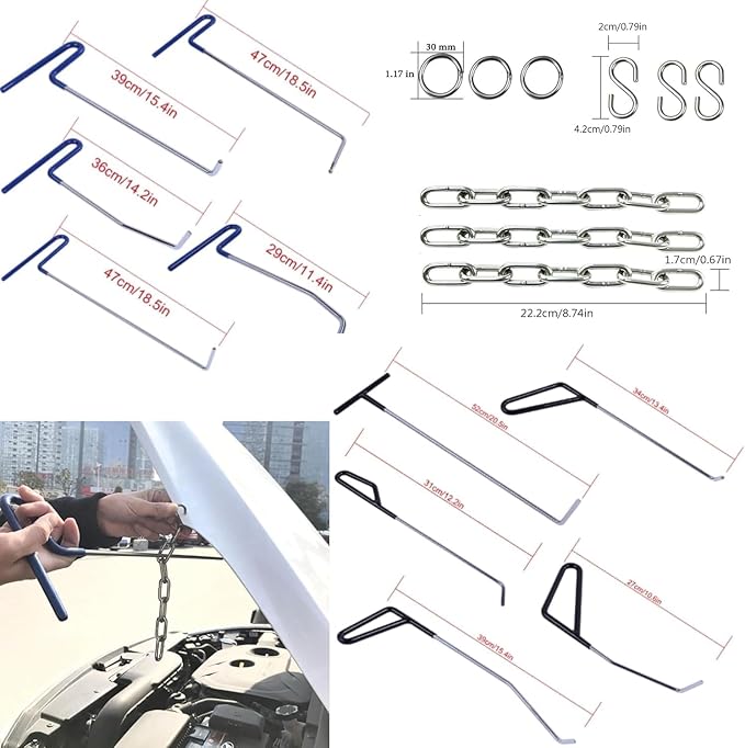 Super PDR Paintless Dent Rods Repair Tools, Stainless Steel Dent Removal Rods with Professional Dent Repair Kit, Paintless Repair of 99% of dents for Repairing Hail Damage, Body Dents、Creases