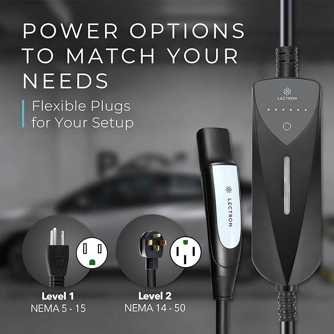 Lectron Level 1/2 (8A - 40A) Tesla NACS Portable EV Charger - Dual-Level Electric Vehicle Charging Station with NEMA 14-50/5-15 Plug - Compatible with All NACS Electric Vehicles