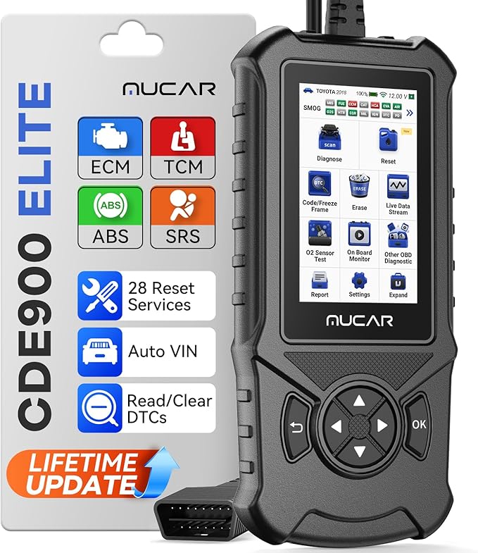 MUCAR CDE900 Elite OBD2 Scanner with 28 Reset Service, Oil/SAS/EPB/BMS/ABS Bleeding, Engine Transmission ABS SRS Car Diagnostic Tool, FCA AutoAuth, Lifetime Free Upgrade