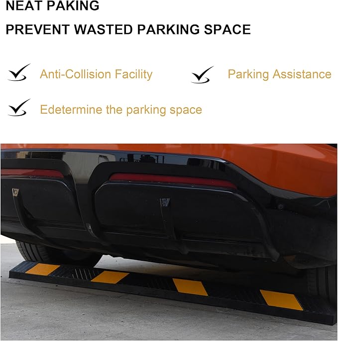 OrangeStar 72" Rubber Parking Curb, Heavy Duty Garage Floor Wheel Stopper w/Yellow Reflective Stripe for Car, Truck, Trailer, 2 Pack