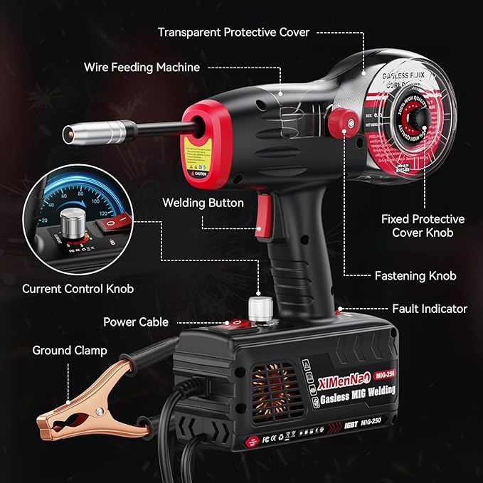 Portable MIG Welder Machine 110V: 120A Handheld Electric Welding Gun with IGBT Inverter - Flux Core Welding Machine - Hand Held Gasless Wire Feed Welding Equipment with 1 lb 0.030" Flux Core Wire