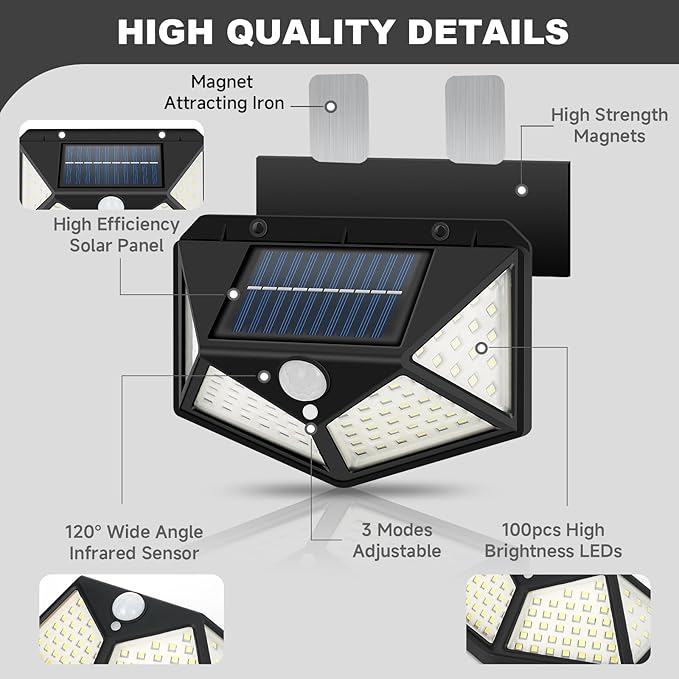 Solar RV Porch Lights | Motion Activated, Strong Magnetic Mount with Adhesive Metal Sheet for Any Material RV | Exterior Lighting for Trailer Awning, Camper Outdoor Accessories (2 Pack)