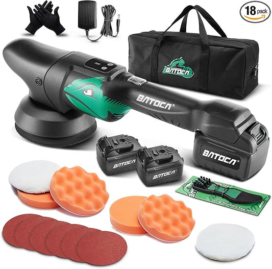 BATOCA 21V Cordless Polisher for Cars - 2.0Ah Lithium Battery Powered Car Buffer Kit, 4500RPM orbital with pads & Buffing Pads Cleaning Brush - Professional Auto Detailing Tool (Upgraded from S2)
