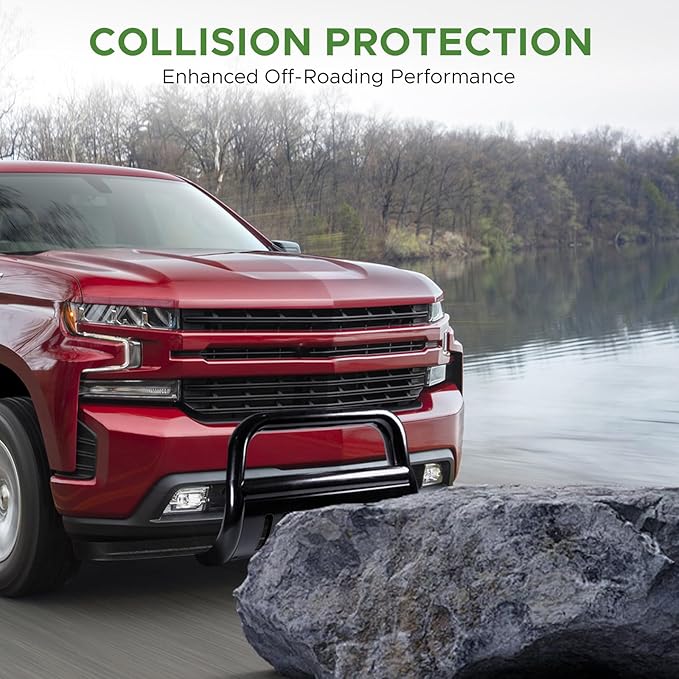 Bull Bar Compatible fit for Chevy Silverado 1500/GMC Sierra 1500 2019-2025 Front Bumper Guard 3" Tubing Brush Grille Guard Truck Protector Push Bar with Skid Plate Black