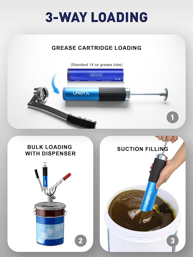 8000 PSI Grease Gun, Heavy Duty Lever Action Greese Gun 14oz, Aluminum Grease Gun Kit with Hose & Standard Coupler & Needle Nose Adapter