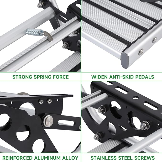 Just-V RV Camper Steps Single Drop Down Steps One-Hand Expand or Collapse Manual RV Stairs Folding Stable Ladders with Non-Slip Rubber Feet and Luminous Tape Glow Holds Up to 450 lbs