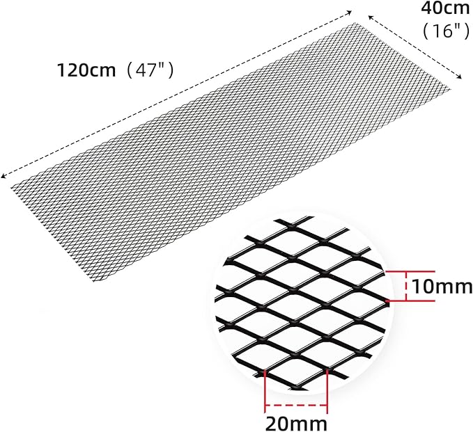AggAuto 47x16 inches Car Pickup Truck Grill Mesh Spoiler Bumper Vent Aluminum Alloy Automotive Grille Insert Air Intake Racing Rhombic Hole 10x20mm Black
