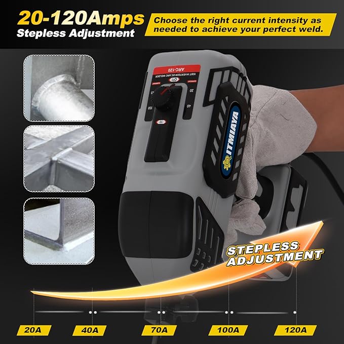 Handheld Welder 110V ARC Portable Stick Welding Machine IGBT Inverter 20-120Amps Stepless Current 1/16"-1/8" Electrodes Home Repair DIY Work for Beginner (Grey)