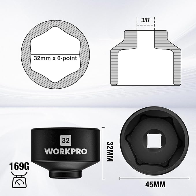 WORKPRO 32mm Oil Filter Socket Wrench, Oil Filter Removal Tool, Oil Filter Change Set, Ideal for Some Ecotec, TDI, VW, Audi, BMW, Polaris, GM, Volkswagen, Pontiac, Chevrolet, Saturn, Pontiac, Saab