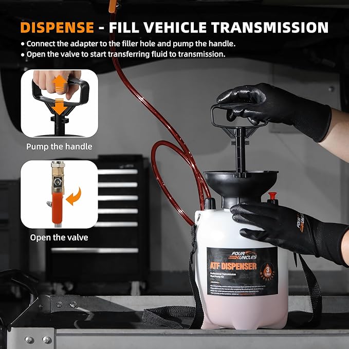 FOUR UNCLES 3L Transmission Fluid Pump - Manual Fluid Transfer Pump with 12 pcs ATF Adapters for Automotive Use, Transmission Fluid Transfer Pump kit