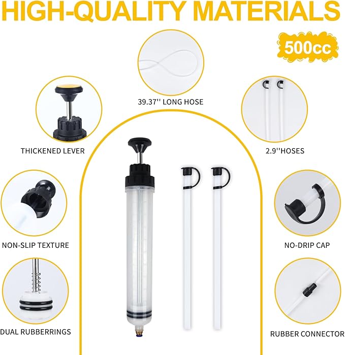 500CC Automotive Fluid Extractor with 39'' Long Hose & ExtensionTubes, Portable Oil Extractor Pump for Oil Change, Large Fluid Pump with Clear Scale & Transparent Body for DIY Maintenance