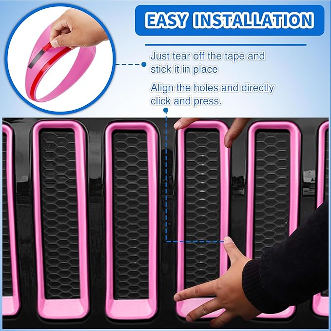 Nilight Grill Inserts fit for Jeep Wrangler Front Grille Inserts Headlight Cover Set for JL JLU Unlimited Sport SportS 2018 2019 2020 2021 2022 2023 Grille Bezels Trim Exterior Accessories Pink 9 Pcs