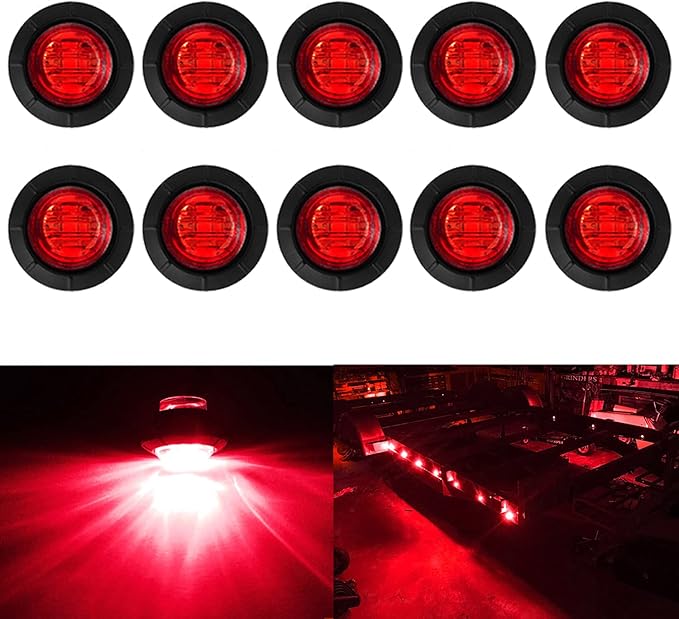 KEING 10 Pack Amber + 10 Pack Red + 10 Pack White Sealed Waterproof Mini Small Round 3/4 Inch LED Marker lights Signal Lights Indicator Lights 12V for Trailer Truck Bus Van ATV RV Lorry Caravan