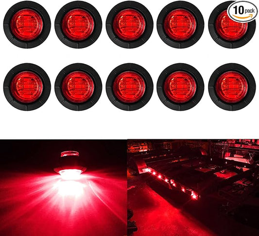 KEING 10 Pack Round 3/4 Inch Red LED Side Marker Light Indicator Light Side Marker Light for Truck Trailer RV Cab Boat Bus Lorry LED Button Marker Light Clearance Light, 5 Years Warranty