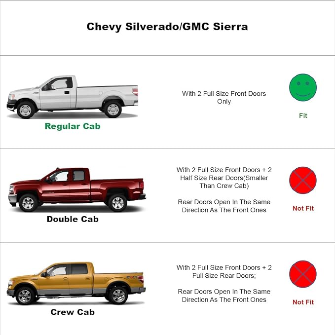 92301 Side Window Visor Wind Deflector, 2pcs Out-Channel Tape-On Nice Rain Guards Set fit for 2014-2018 Chevrolet Silverado/GMC Sierra 1500&15-18 Silverado/Sierra 2500 3500 Std Cab