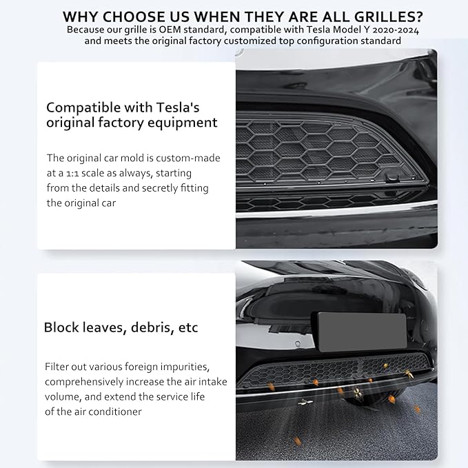 Front Grill for Tesla Model Y 2020-2025 Mesh Grille Grid Inserts Air Inlet Vent Grille Cover Replacement With Insect Protection Accessories For Model Y 2020-2025 (Excludes Juniper)
