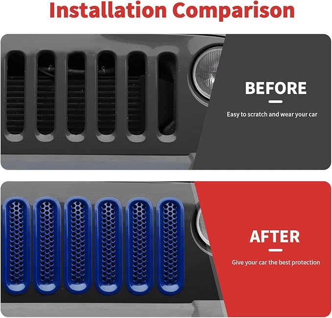 Mesh Grill Insert Grille Inserts Cover Fit for 2007-2018 Jeep Wrangler JK JKU(Blue)