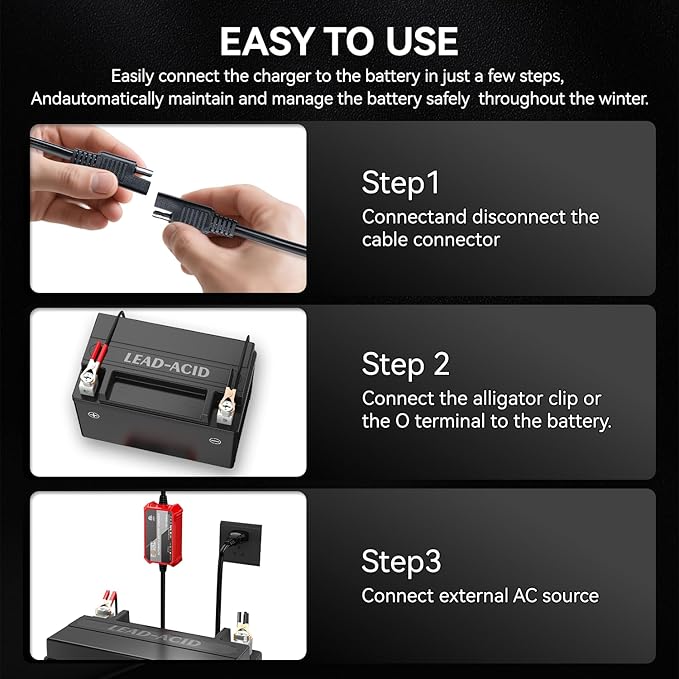 [2-Pack] FOVAL Fully Automatic Trickle Charger, 1000mA 12V Smart car Battery Charger, Battery Maintainer, Float Charger for Motorcycle Car Lawn Mower Boat SLA ATV Wet Gel Cell Lead Acid Batteries