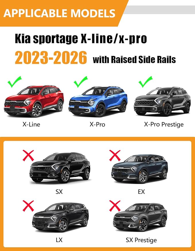 KINGGERI 300lbs Roof Rack Cross Bars Compatible with 2023-2026 Kia Sportage X-line AWD/X-Pro/X-Pro Prestige Trims with Raised Side Rail, Lockable Heavy Duty Aluminum Roof (Not for Panoramic sunroof)