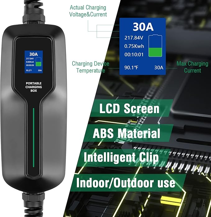 EV Charger Level 2,(NEMA 10-30, 30A/25ft,6.6KW) Portable Electric Vehicle Charging Station for Electric and Hybrid Vehicles
